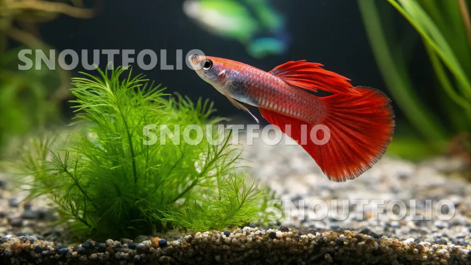 Radiant Stride of the Neon Red Guppy