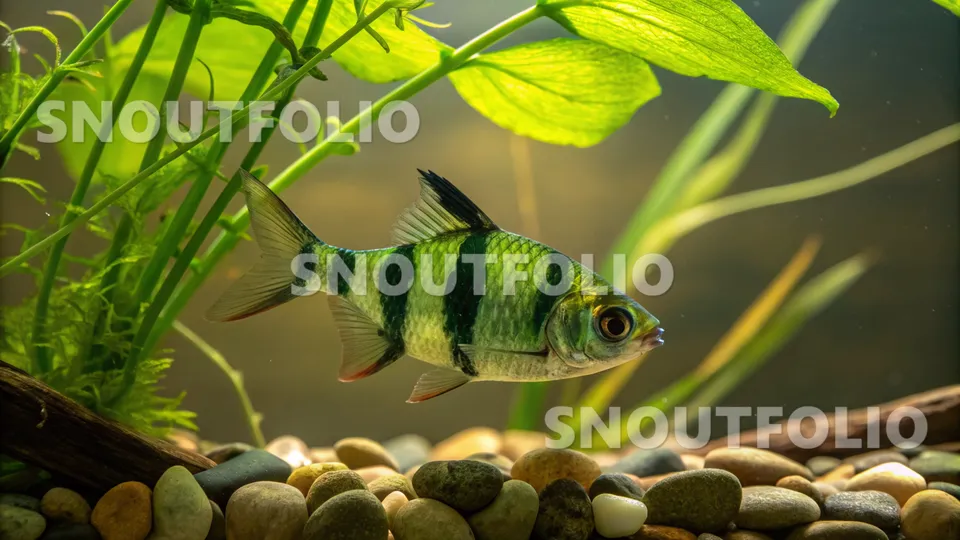 Quiet Glimpse of the Green Tiger Barb
