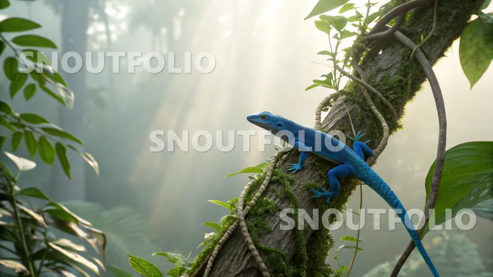 Lively Pose of the Electric Blue Gecko