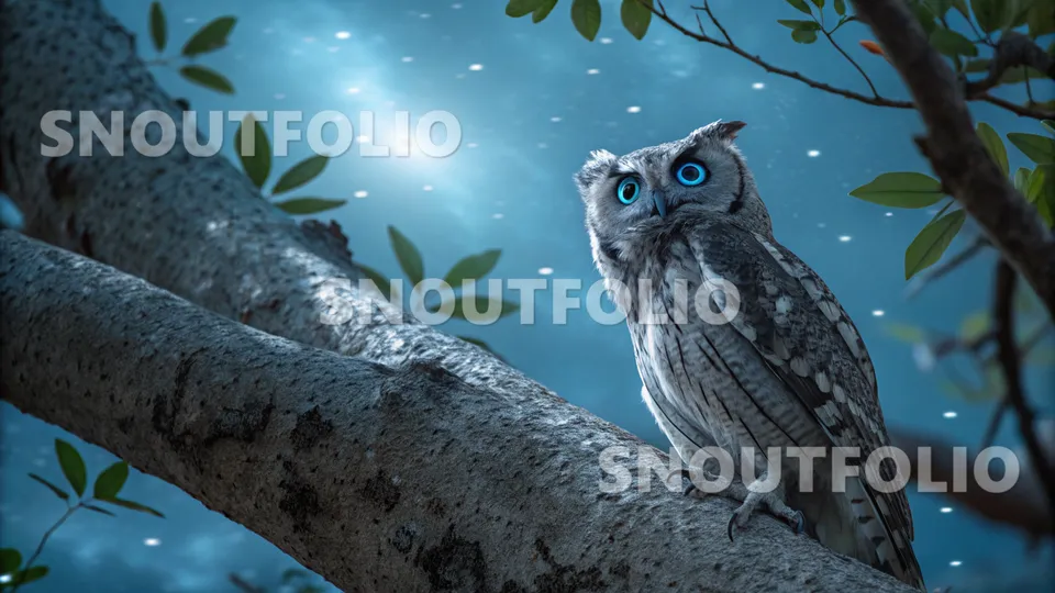 Calm Portrait of the Starlit Scops Owl