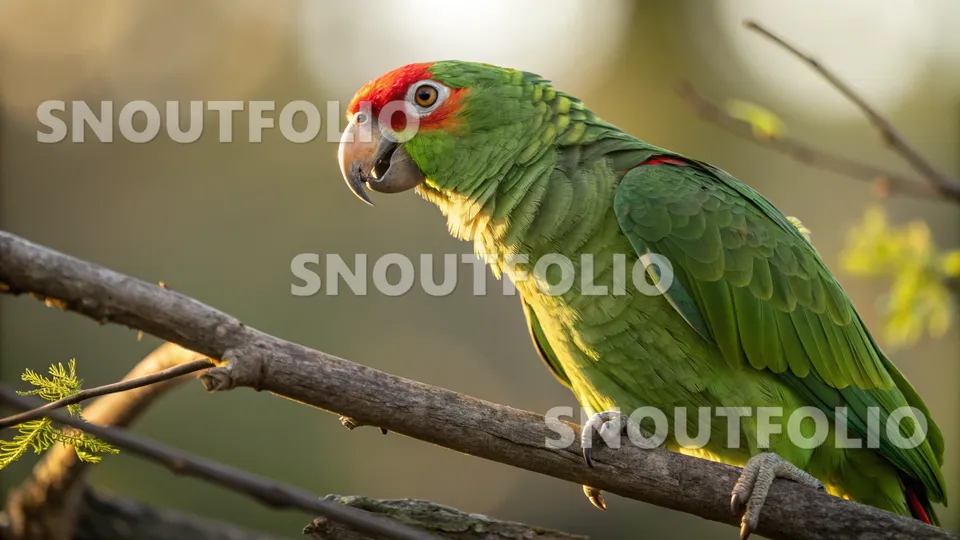 Lively Pose of the Red-browed Amazon