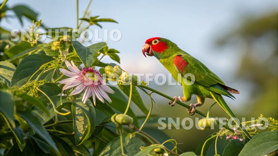Radiant Whisper of the Red-Masked Parakeet