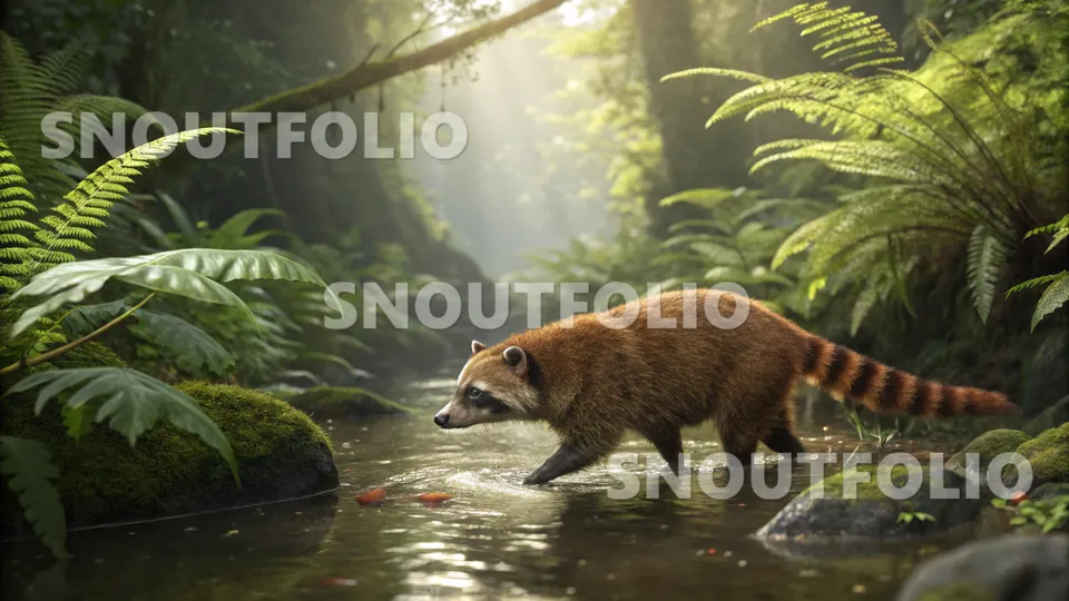 Mighty Flare of the Crab-eating Raccoon (Procyon cancrivorus)