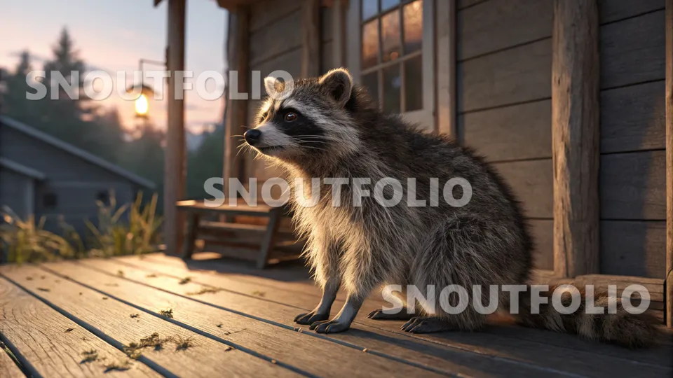 Golden Pose of the Common Raccoon (Procyon lotor)